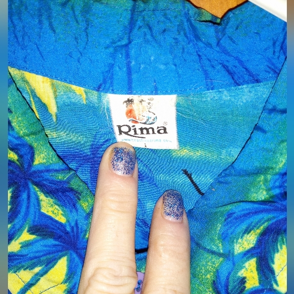 RIMA Silk Designer Silk Caribbean shirt blue tropic graphic - Picture 8 of 12